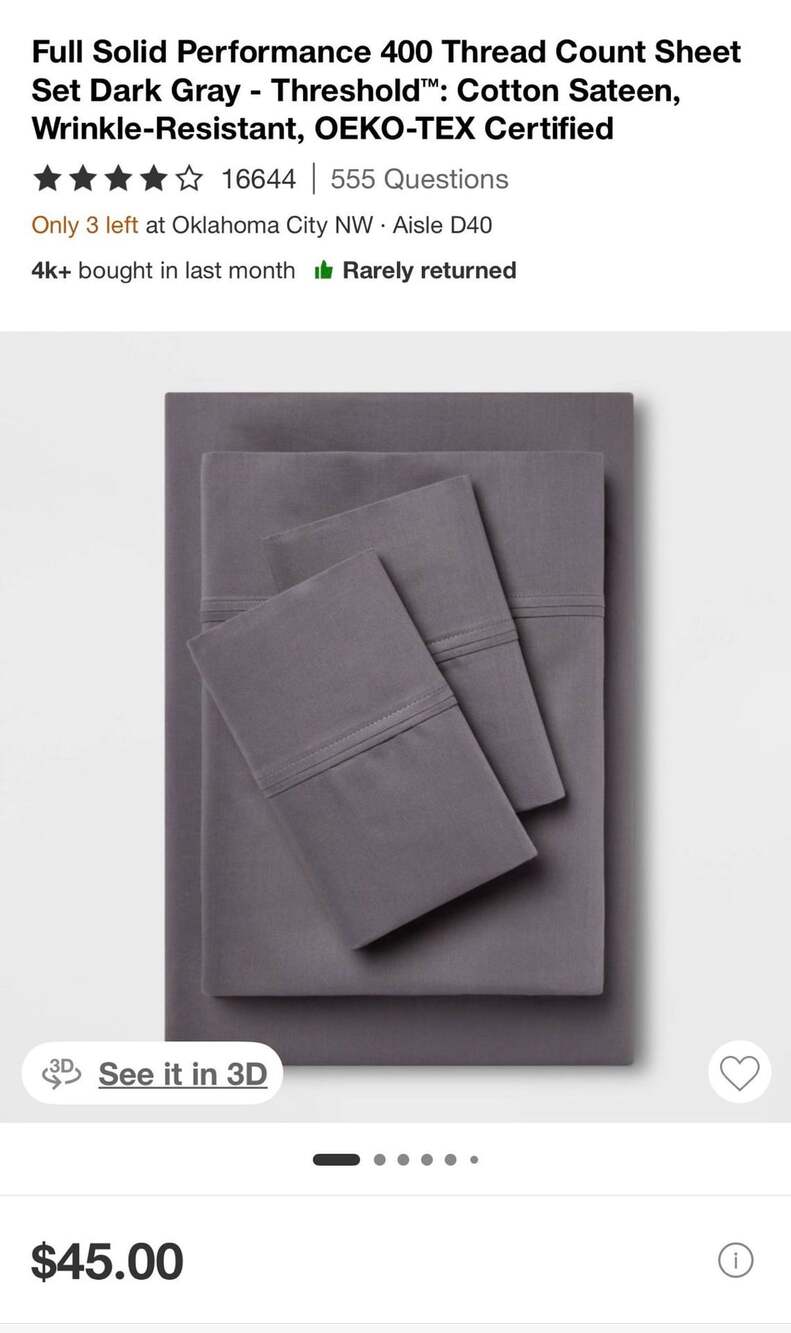 4pc Full Performance 400 Thread Count Sheet Set Dark Gray- Threshold ;Wrinkle